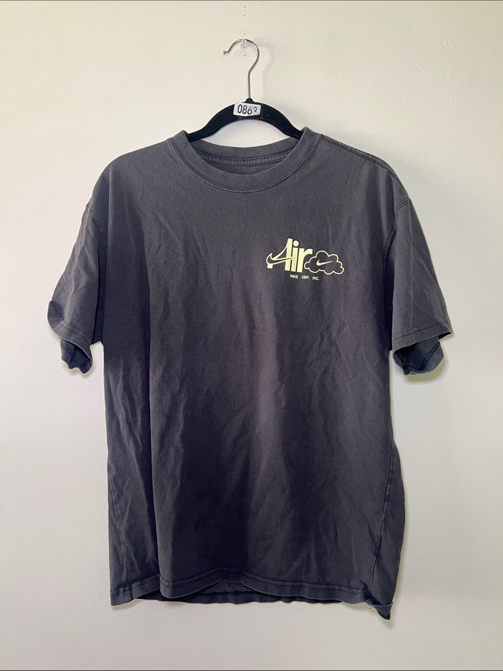 Nike Short-Sleeve 'Air' Logo Tee in Charcoal with Pale Yellow Graphic